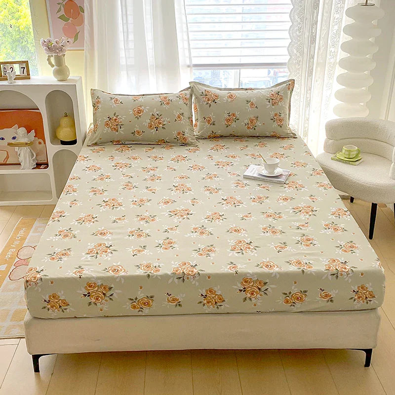 Red Flower Printed Bed Sheet Sets Queen/King Size sabanas cama matrimonial Reactive Printed Fitted Bedsheets for Double Bed