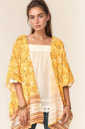 Boho Floral Kimono Beach Cover Up with Scalloped Trim