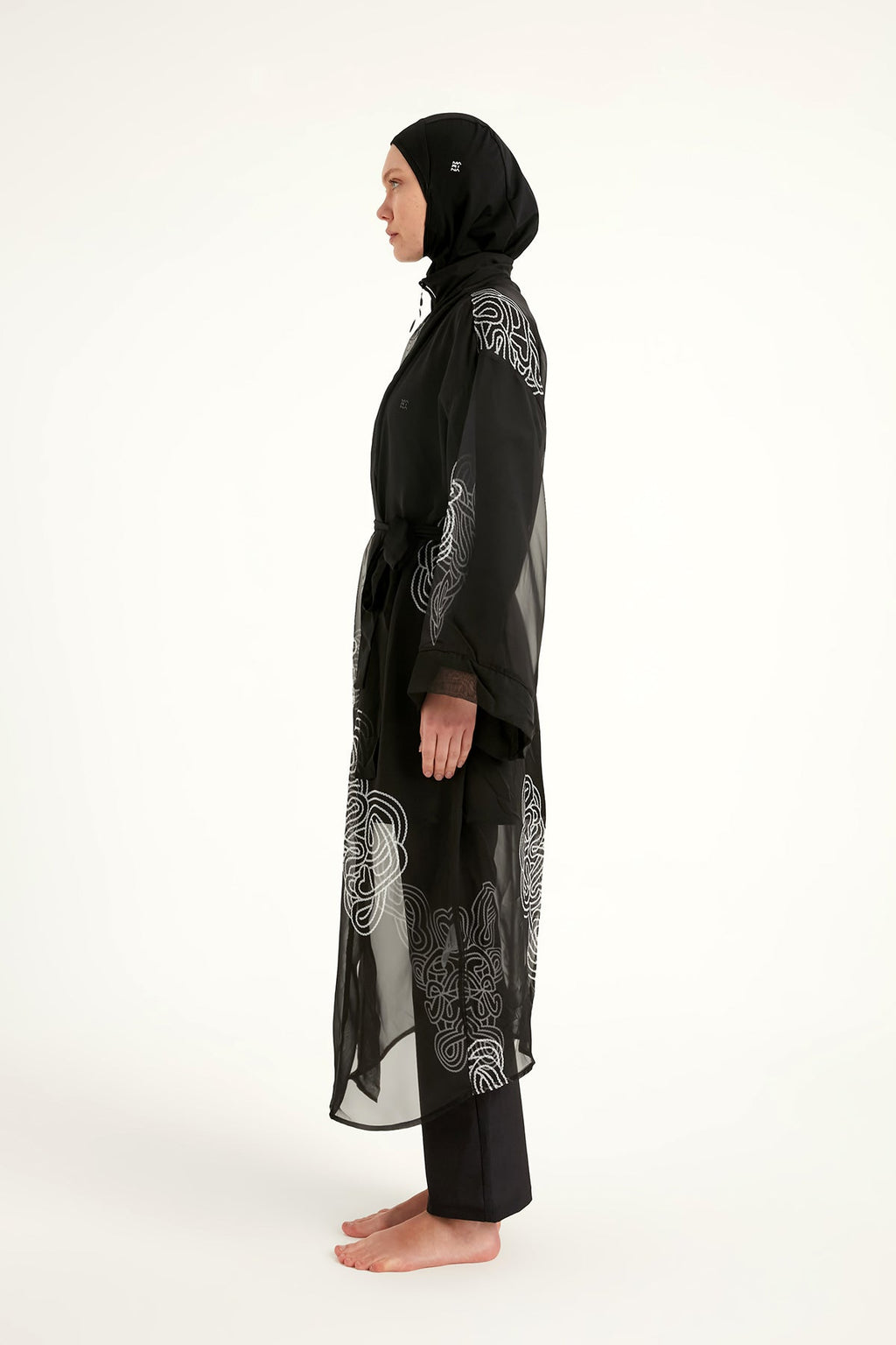 Marina Black & White Damask Chiffon Kimono - P2515