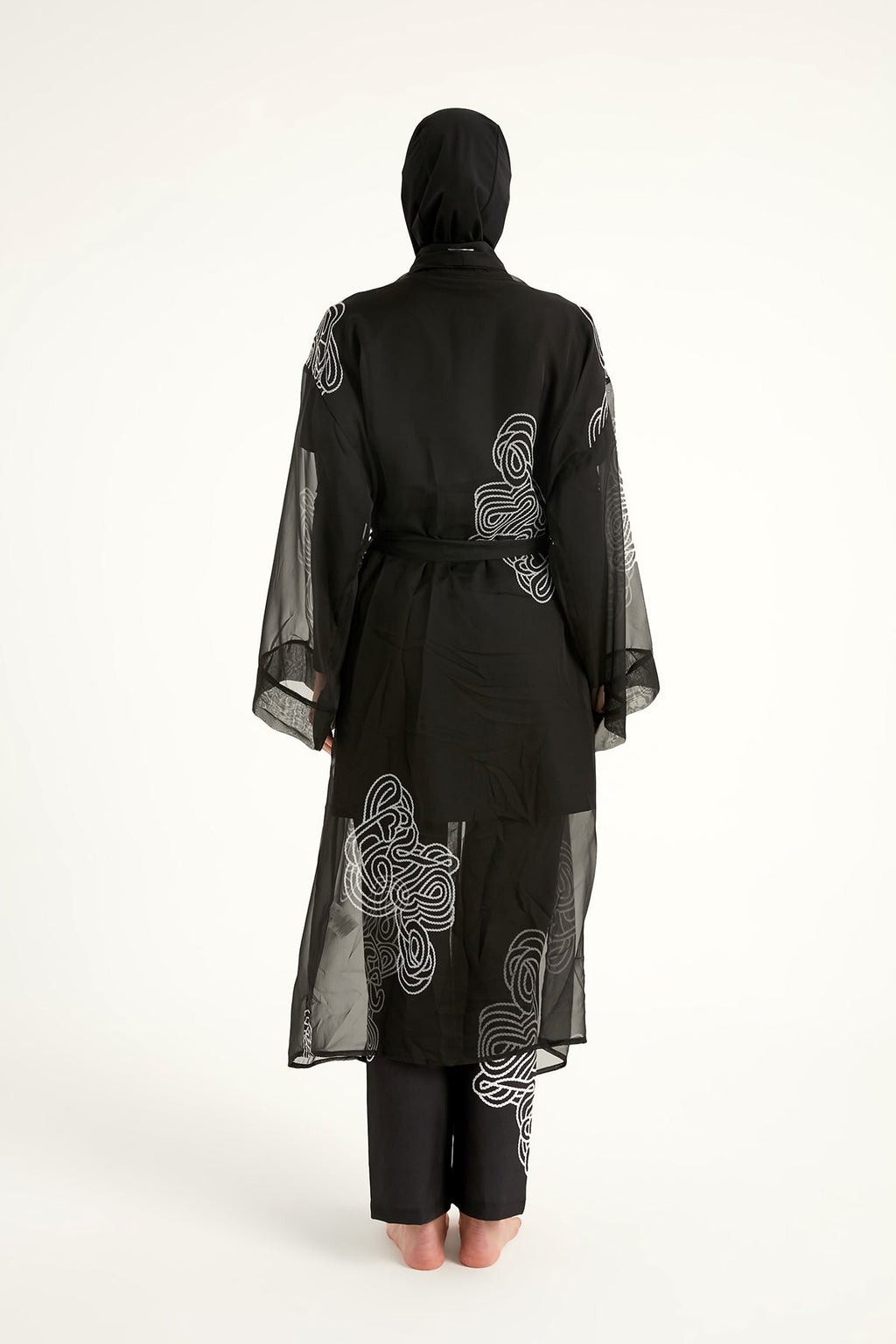 Marina Black & White Damask Chiffon Kimono - P2515